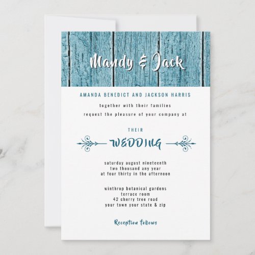 Rustic Blue Shiplap Wood Stylish Modern Wedding Invitation