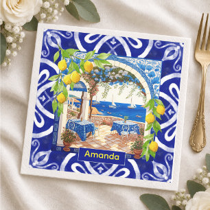 Rustic Blue Sicilian Majolica Citrus Tile Napkins
