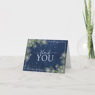 Rustic Blue Silver Winter Wood Thank You Card