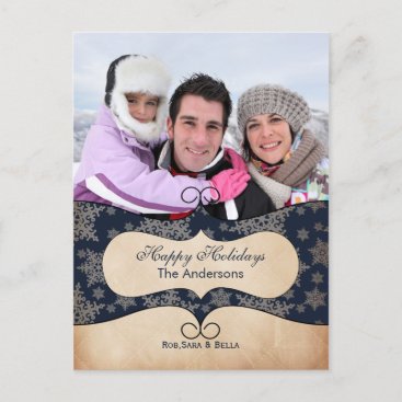 Rustic blue snowflakes photo Holiday cards
