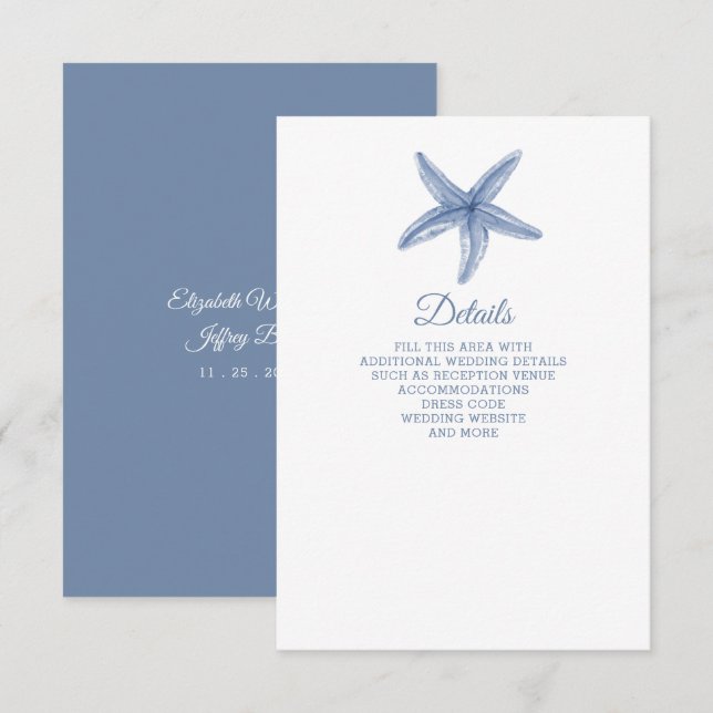 Rustic Blue Starfish Marine Ocean Beach Wedding Enclosure Card (Front/Back)