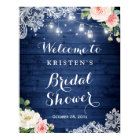 Rustic Blue String Light Floral Bridal Shower Sign