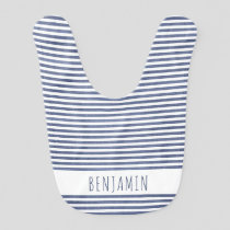 Rustic Blue Stripe Personalized  Baby Bib