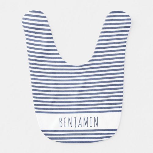 Rustic Blue Stripe Personalized  Baby Bib