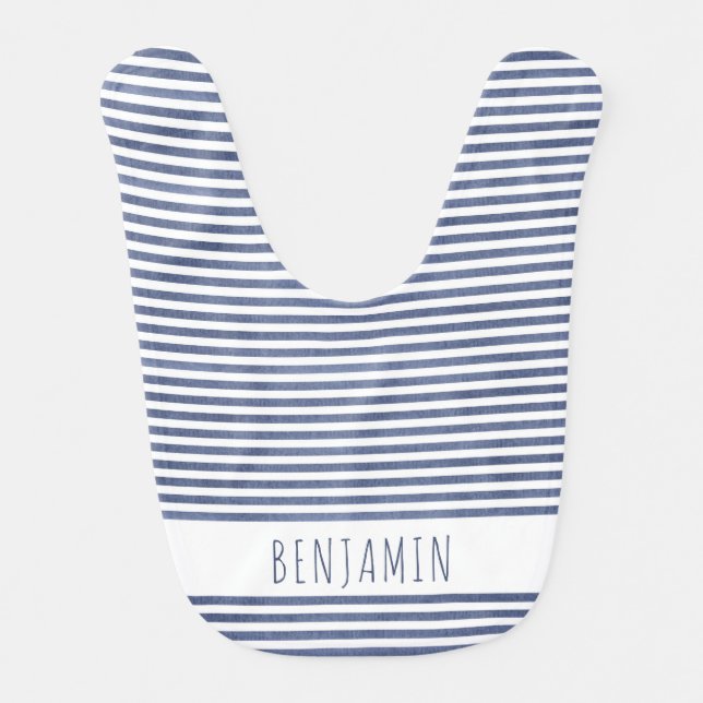 Rustic Blue Stripe Personalized  Baby Bib (Front)