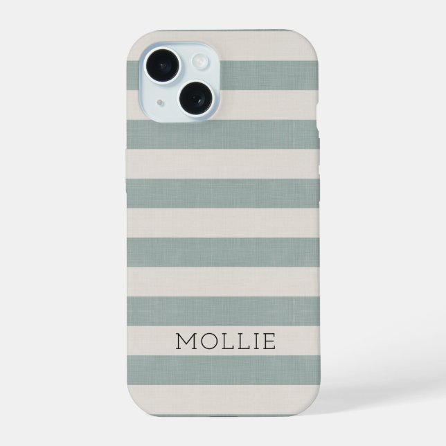 Rustic Blue Stripes Monogram Iphone Case (Back)