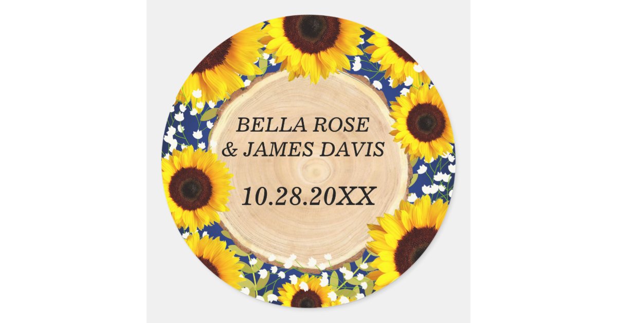Rustic Blue Sunflower Classic Round Sticker | Zazzle