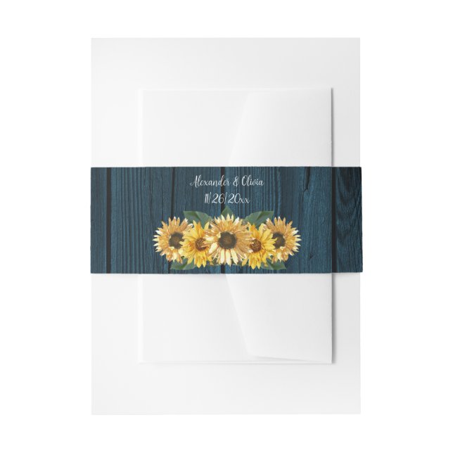 Rustic Blue Sunflower Invitation Belly Band (Front Example)