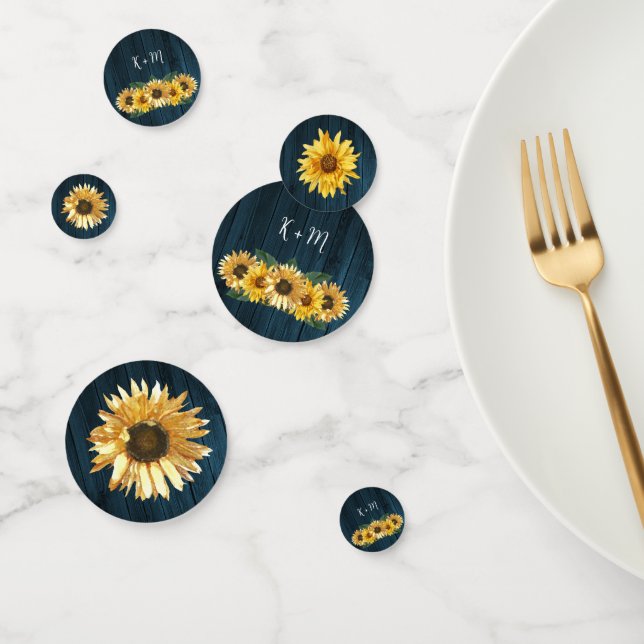Rustic Blue Sunflower Monogram Wedding Confetti (Group)