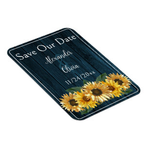 Rustic Blue Sunflower Save The Date Magnet