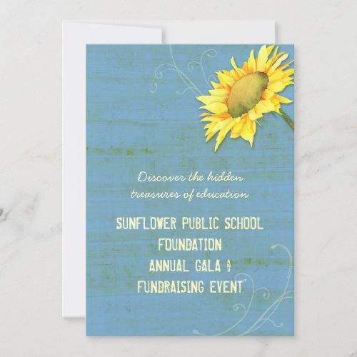 Rustic Blue Sunflower Themed Fundraising Events Invitation