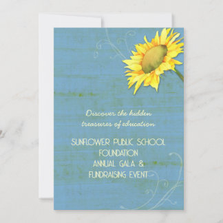Rustic Blue Sunflower Themed Fundraising Events Invitation