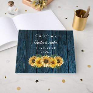Rustic Blue Sunflower Wedding Guest Book