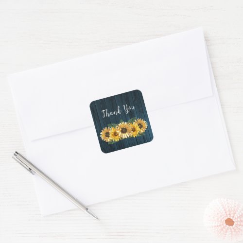 Rustic Blue Sunflower Wedding Thank You Square Sticker