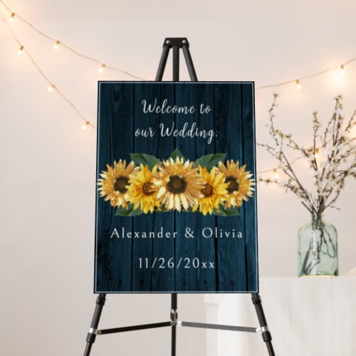 Rustic Blue Sunflower Wedding Welcome Sign