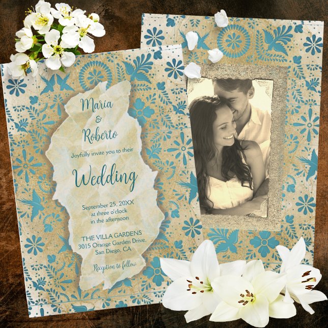 Rustic Blue Talavera Tile Old Mexican Wedding Invitation (Creator Uploaded)
