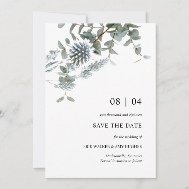 Rustic Blue Thistle Floral Save the Date Invitation (Front)