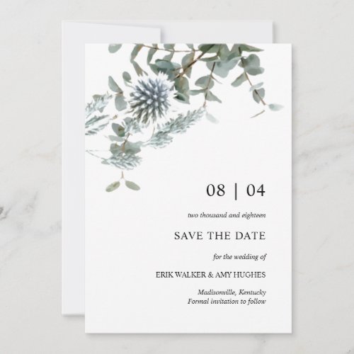 Rustic Blue Thistle Floral Save the Date Invitation
