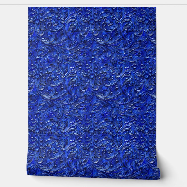 Rustic blue tooled leather  wallpaper  (Unrolling)
