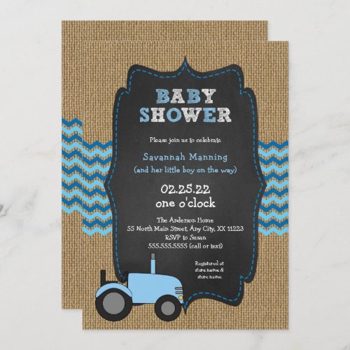 Rustic Blue Tractor boy Baby shower Invitation