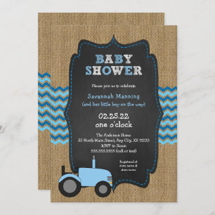 Rustic Blue Tractor boy Baby shower Invitation