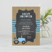 Rustic Blue Tractor boy Baby shower Invitation (Standing Front)