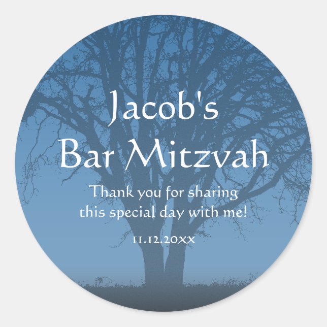 Rustic Blue Tree of Life Bar Mitzvah Classic Round Sticker (Front)