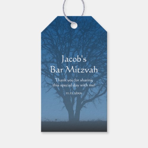 Rustic Blue Tree of Life Bar Mitzvah Gift Tags