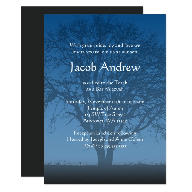 Rustic Blue Tree Of Life Bar Mitzvah Invitations