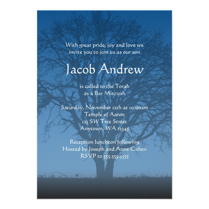 Rustic Blue Tree of Life Bar Mitzvah Invitations