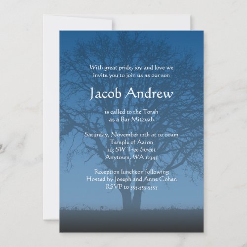 Rustic Blue Tree of Life Bar Mitzvah Invitations