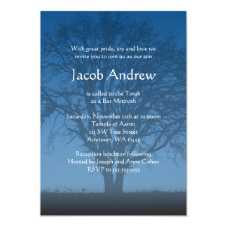 Rustic Blue Tree of Life Bar Mitzvah Invitations