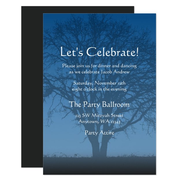 Rustic Blue Tree Of Life Bar Mitzvah Reception Card