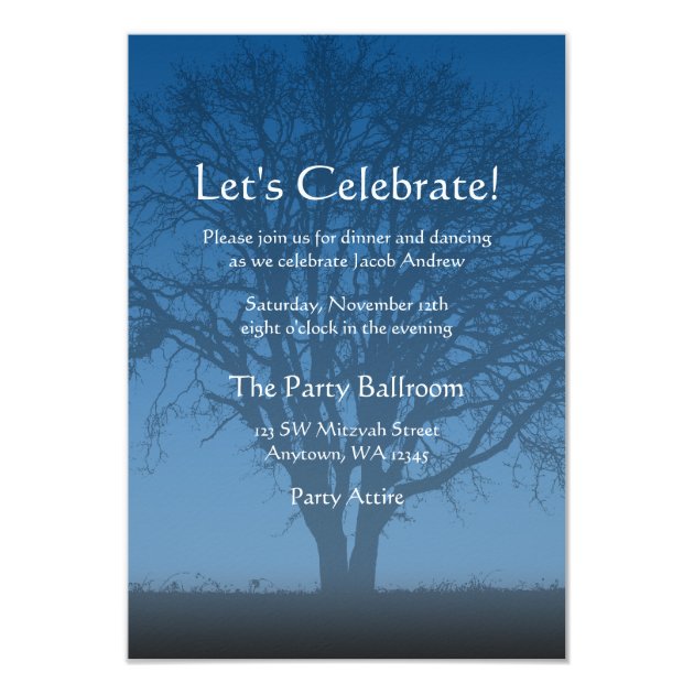 Rustic Blue Tree Of Life Bar Mitzvah Reception Card