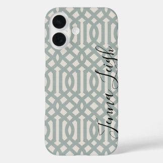 Rustic Blue Trellis Monogram iPhone 16 Case