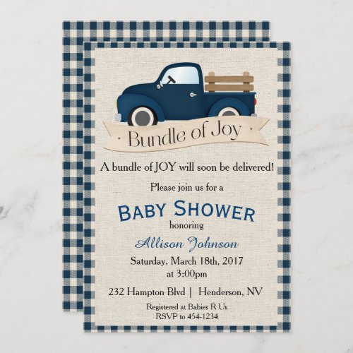 Rustic Blue Truck Baby Shower Invitation