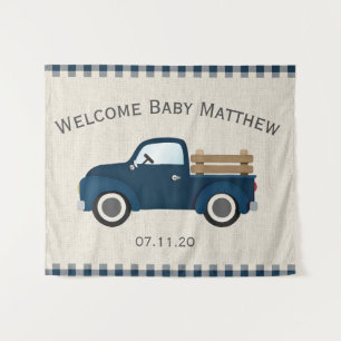 Rustic Blue Truck Boy Baby Shower Backdrop