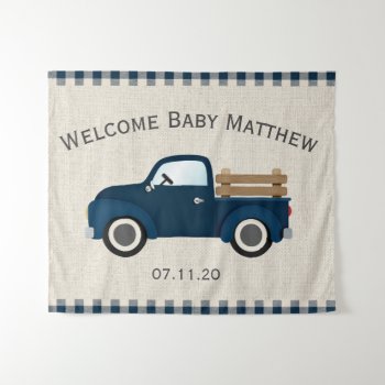 Rustic Blue Truck Boy Baby Shower Backdrop by SugSpc_Invitations at Zazzle