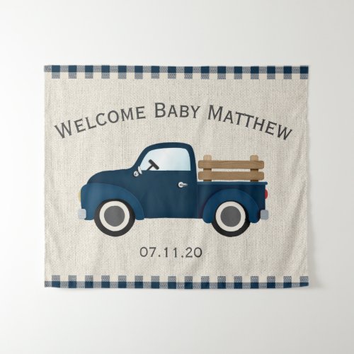 Rustic Blue Truck Boy Baby Shower Backdrop