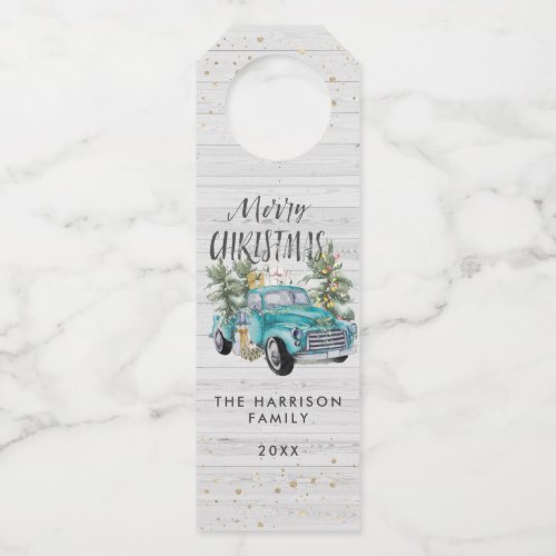 Rustic Blue Truck Christmas  Farmhouse Bottle Tag