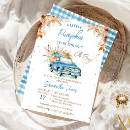Rustic Blue Truck Little Pumpkin Baby Shower Invitation