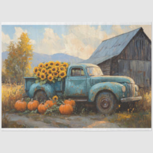 Rustic Blue Truck with Pumpkins and Sunflowers Tissue Paper