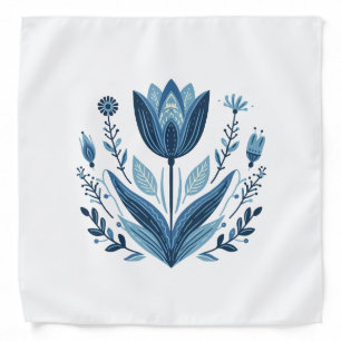 Rustic Blue Tulip Flower Folk Art Botanical Design Bandana