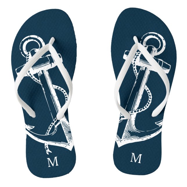 Rustic Blue Vintage Anchor Monogram Flip Flops (Footbed)