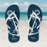 Rustic Blue Vintage Anchor Monogram Flip Flops<br><div class="desc">Custom printed flip flop sandals with a rustic nautical vintage anchor illustration and your custom monogram or other text. Click Customize It to change text fonts and colors or add your own images to create a unique one of a kind design!</div>