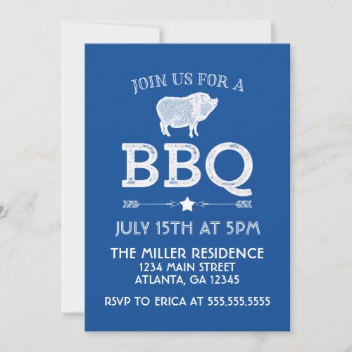 Rustic Blue Vintage BBQ Party Invitation