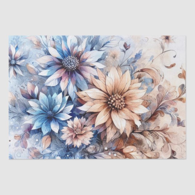 Rustic Blue Vintage Inspired Floral Tissue Paper  (Front)