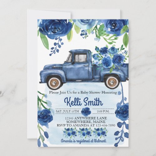 Rustic Blue VINTAGE Truck Baby Shower Invitations