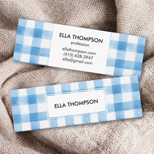 Rustic Blue Watercolor Buffalo Plaid Minimalist Mini Business Card