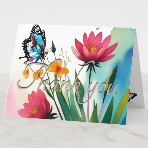 Rustic Blue Watercolor Butterfly Thank You Card